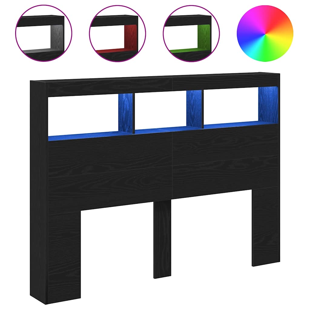 Armoire tête de lit avec LED chêne noir 140x17x102 cm - XIOS