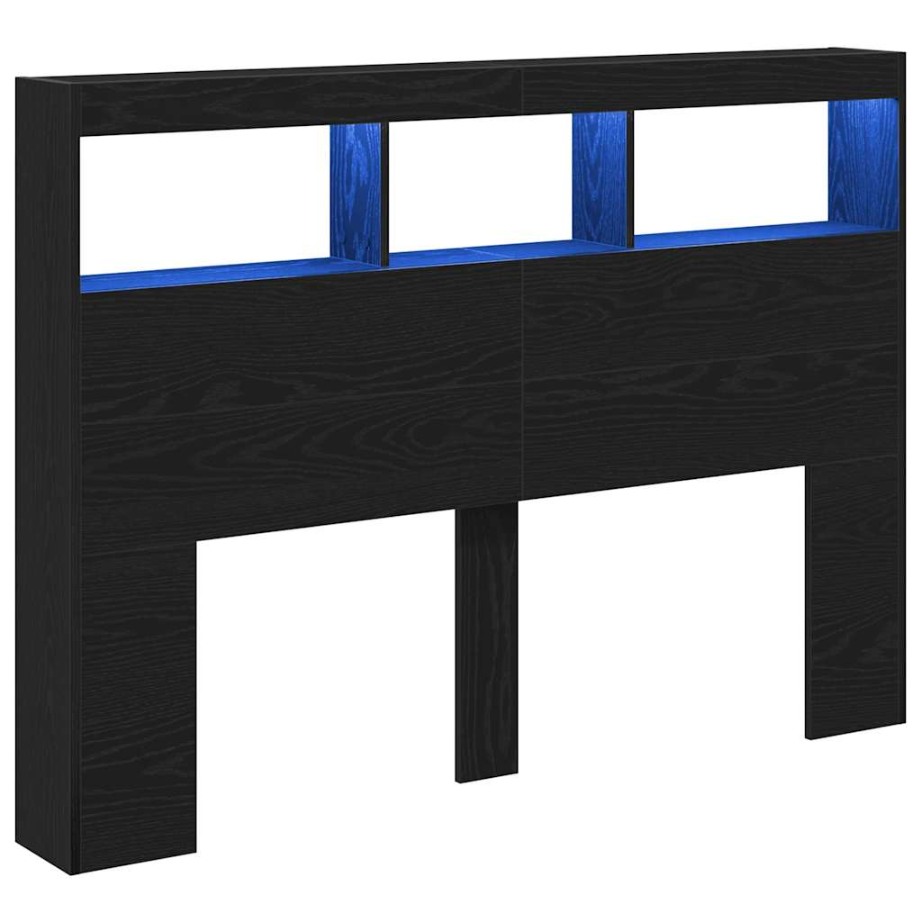 Armoire tête de lit avec LED chêne noir 140x17x102 cm - XIOS