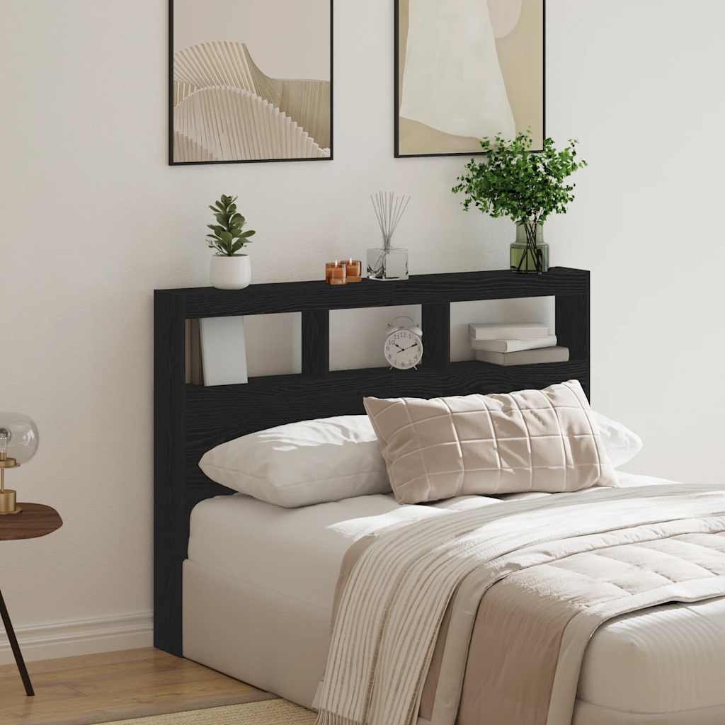 Armoire tête de lit avec LED chêne noir 140x17x102 cm - XIOS