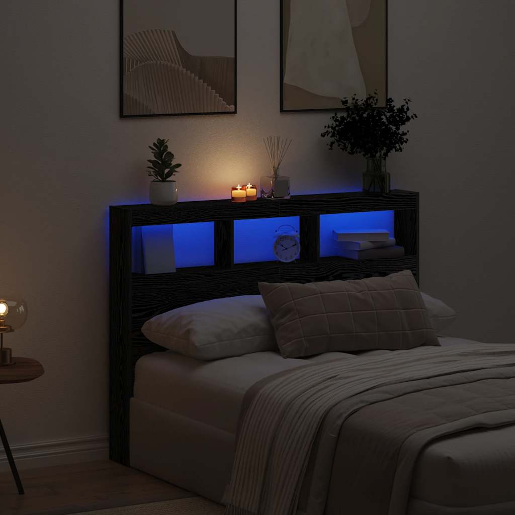 Armoire tête de lit avec LED chêne noir 140x17x102 cm - XIOS