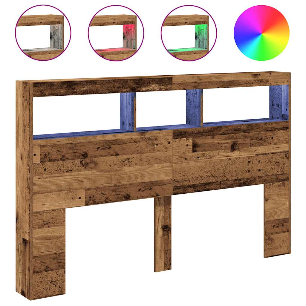 Armoire tête de lit avec LED vieux bois 160x17x102 cm - XIOS