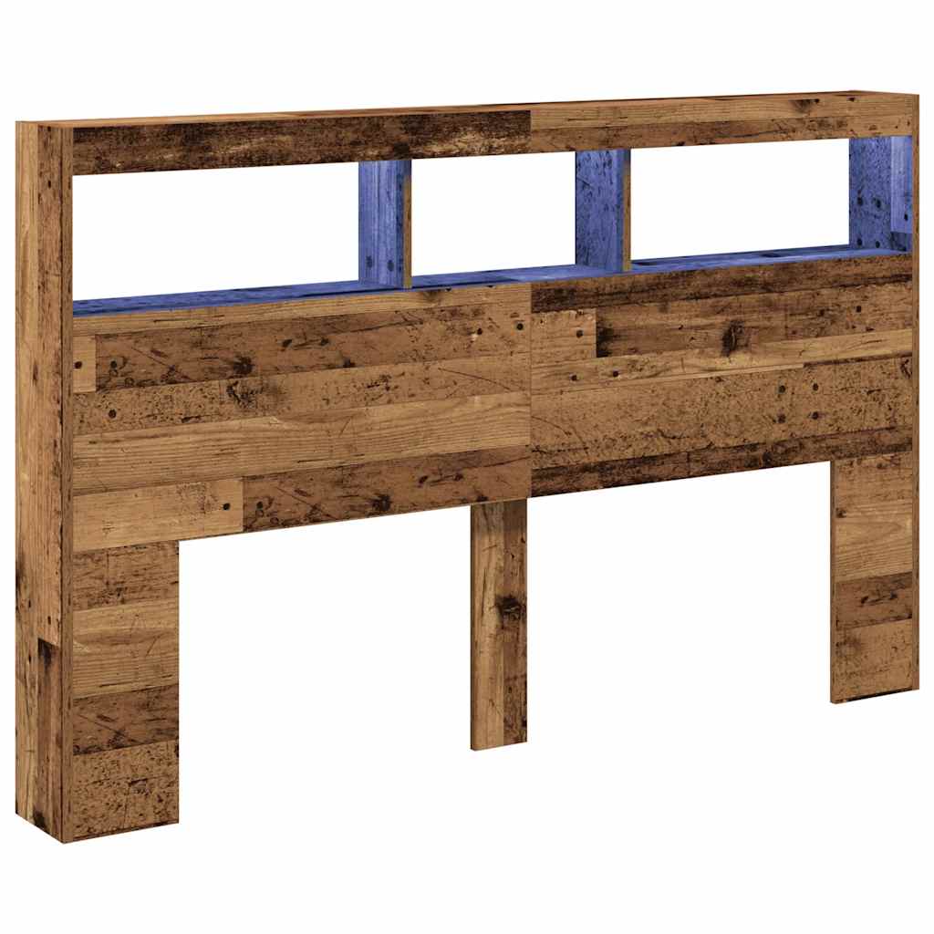 Armoire tête de lit avec LED vieux bois 160x17x102 cm - XIOS