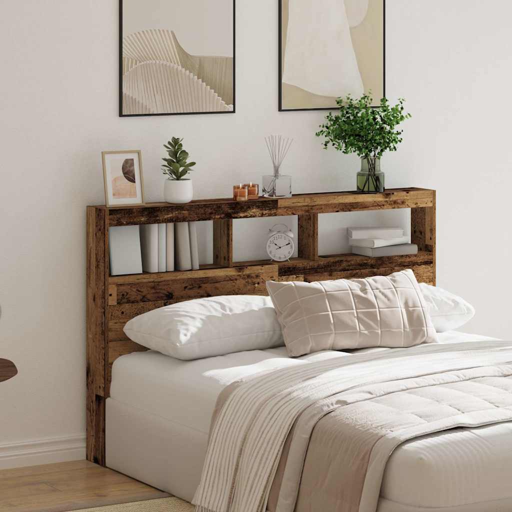 Armoire tête de lit avec LED vieux bois 160x17x102 cm - XIOS