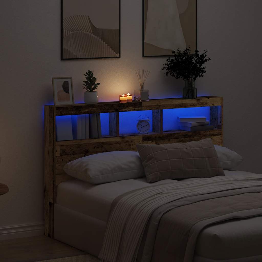 Armoire tête de lit avec LED vieux bois 160x17x102 cm - XIOS