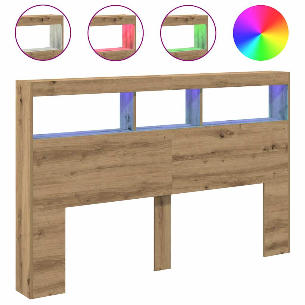 Armoire tête de lit avec LED chêne artisanal 160x17x102 cm - XIOS