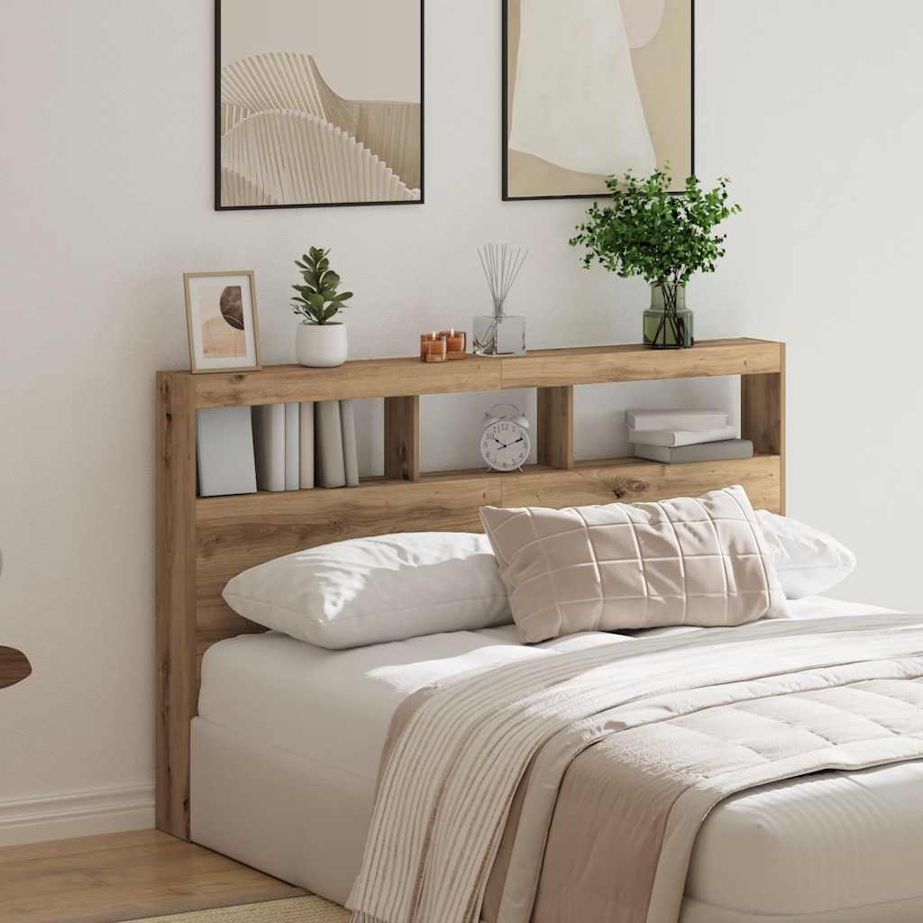 Armoire tête de lit avec LED chêne artisanal 160x17x102 cm - XIOS