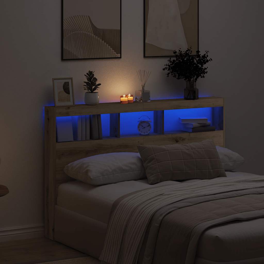 Armoire tête de lit avec LED chêne artisanal 160x17x102 cm - XIOS