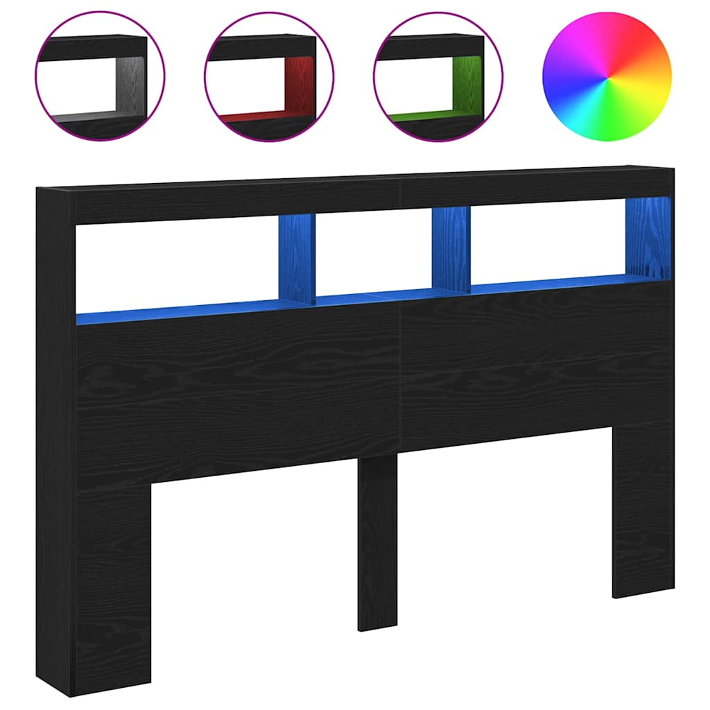 Armoire tête de lit avec LED chêne noir 160x17x102 cm - XIOS