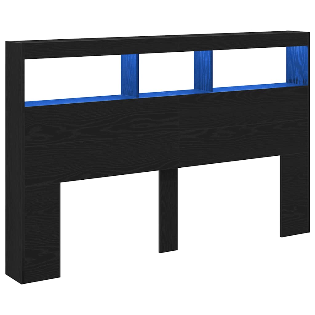 Armoire tête de lit avec LED chêne noir 160x17x102 cm - XIOS
