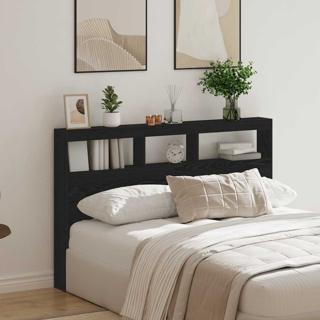 Armoire tête de lit avec LED chêne noir 160x17x102 cm - XIOS