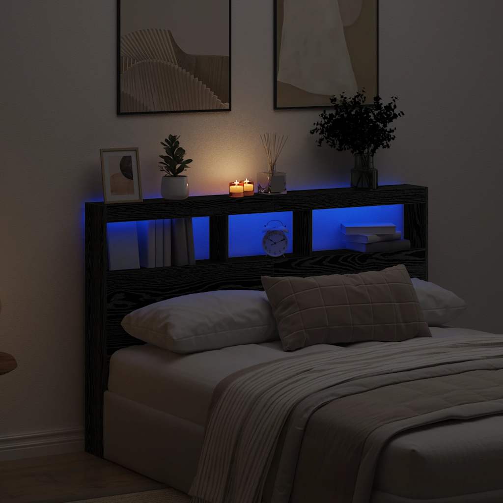Armoire tête de lit avec LED chêne noir 160x17x102 cm - XIOS