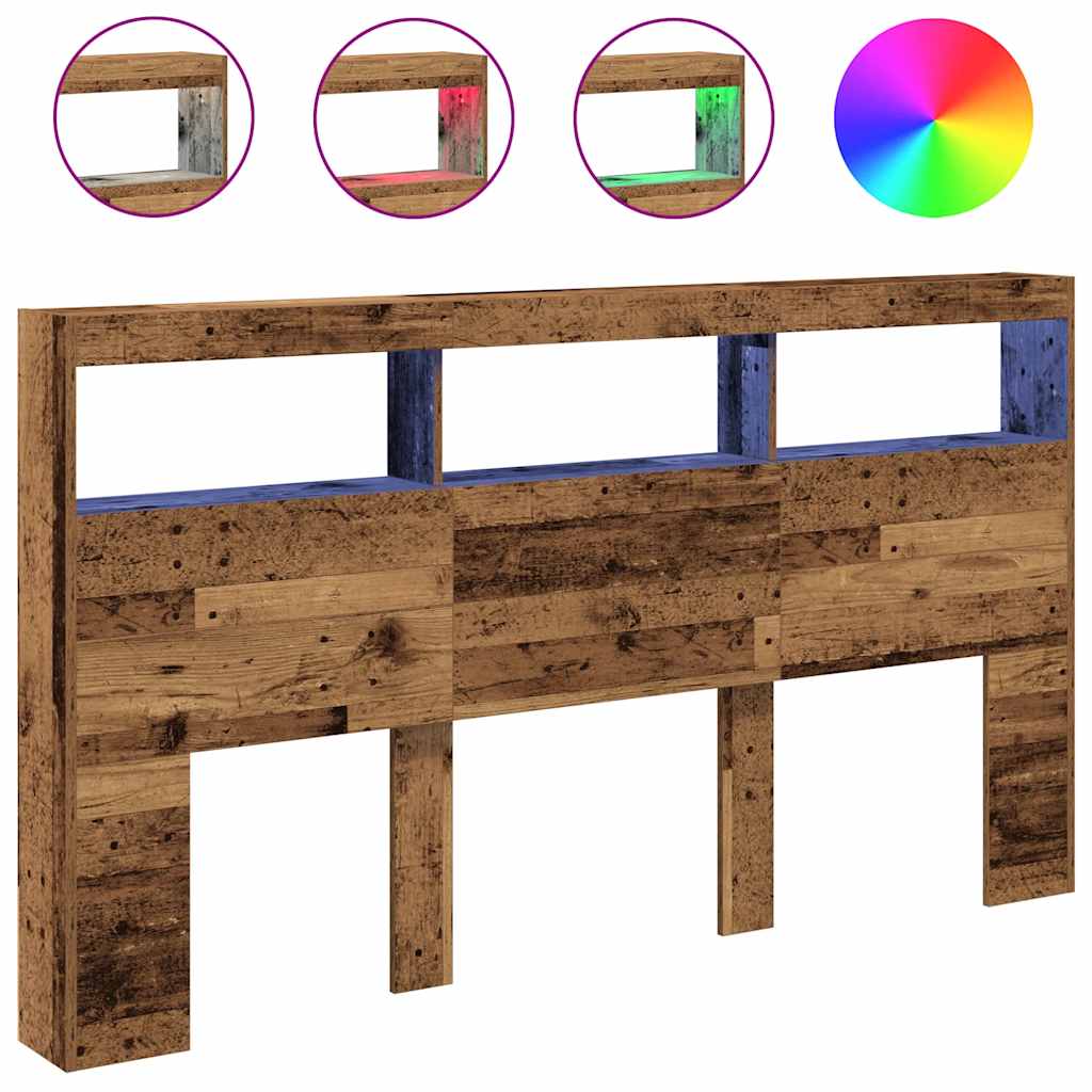 Armoire tête de lit avec LED vieux bois 180x17x102 cm - XIOS