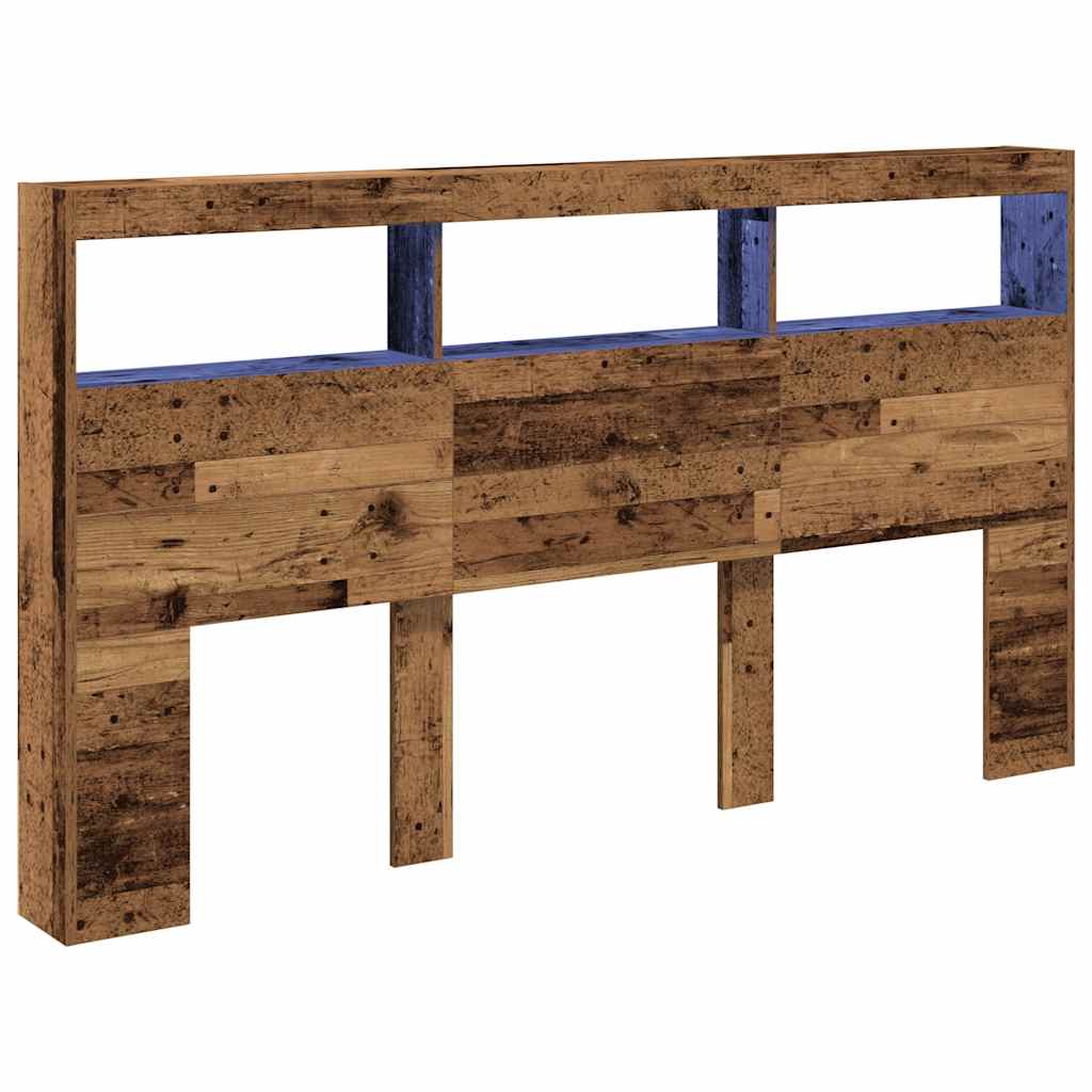 Armoire tête de lit avec LED vieux bois 180x17x102 cm - XIOS