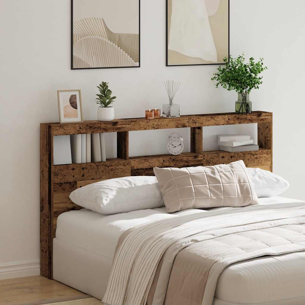 Armoire tête de lit avec LED vieux bois 180x17x102 cm - XIOS