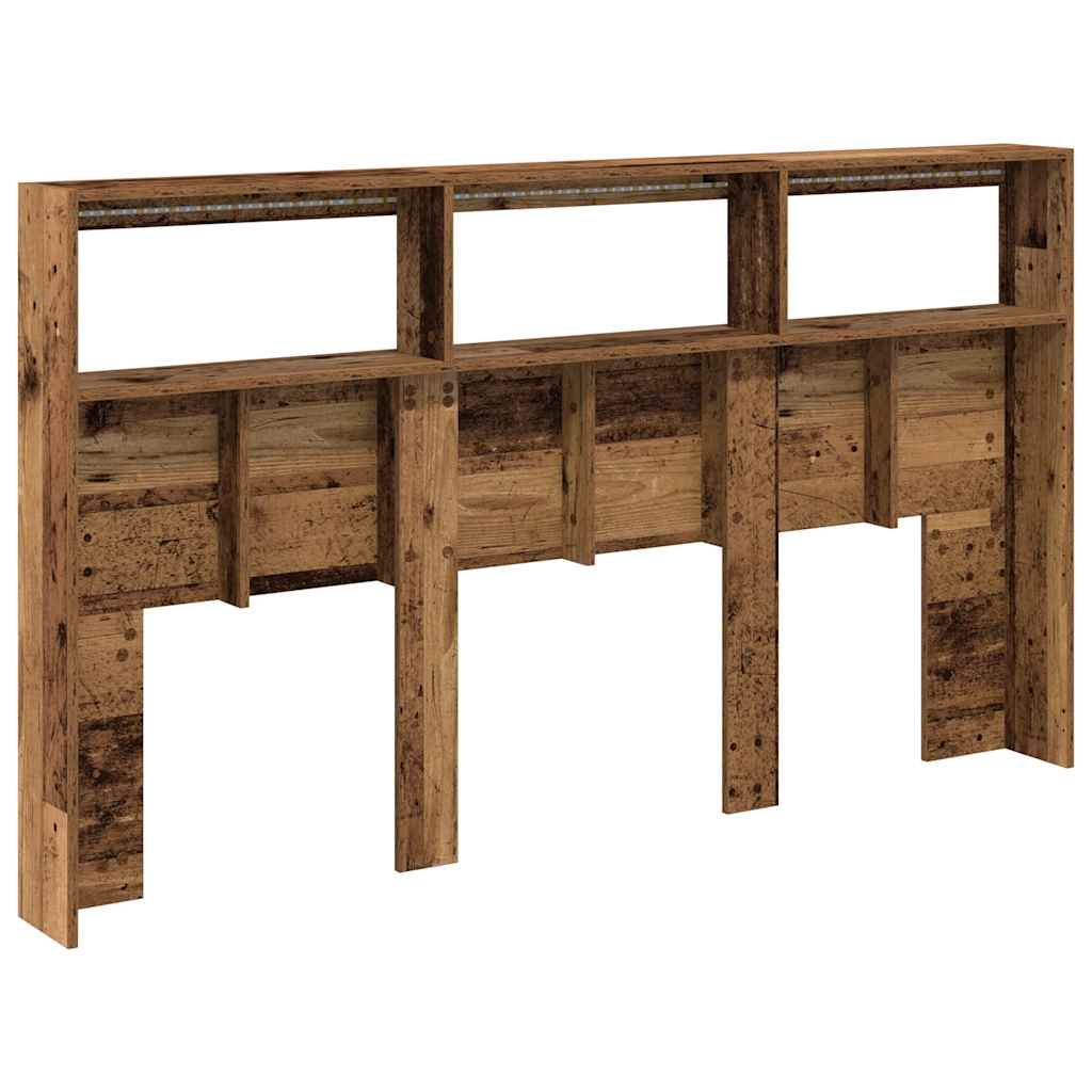 Armoire tête de lit avec LED vieux bois 180x17x102 cm - XIOS