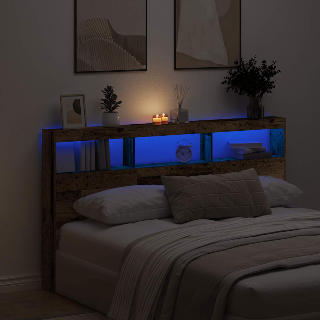 Armoire tête de lit avec LED vieux bois 180x17x102 cm - XIOS