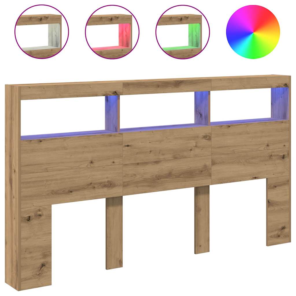 Armoire tête de lit avec LED chêne artisanal 180x17x102 cm - XIOS