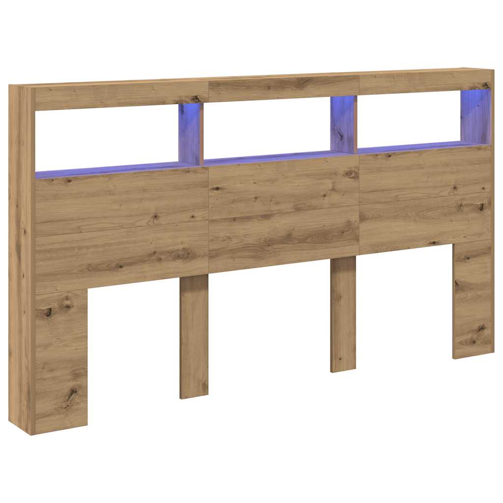 Armoire tête de lit avec LED chêne artisanal 180x17x102 cm - XIOS