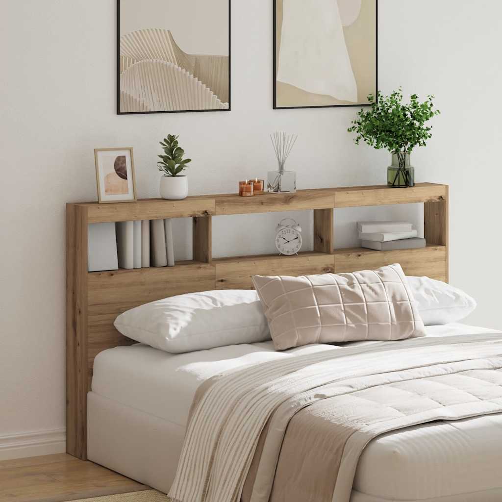 Armoire tête de lit avec LED chêne artisanal 180x17x102 cm - XIOS