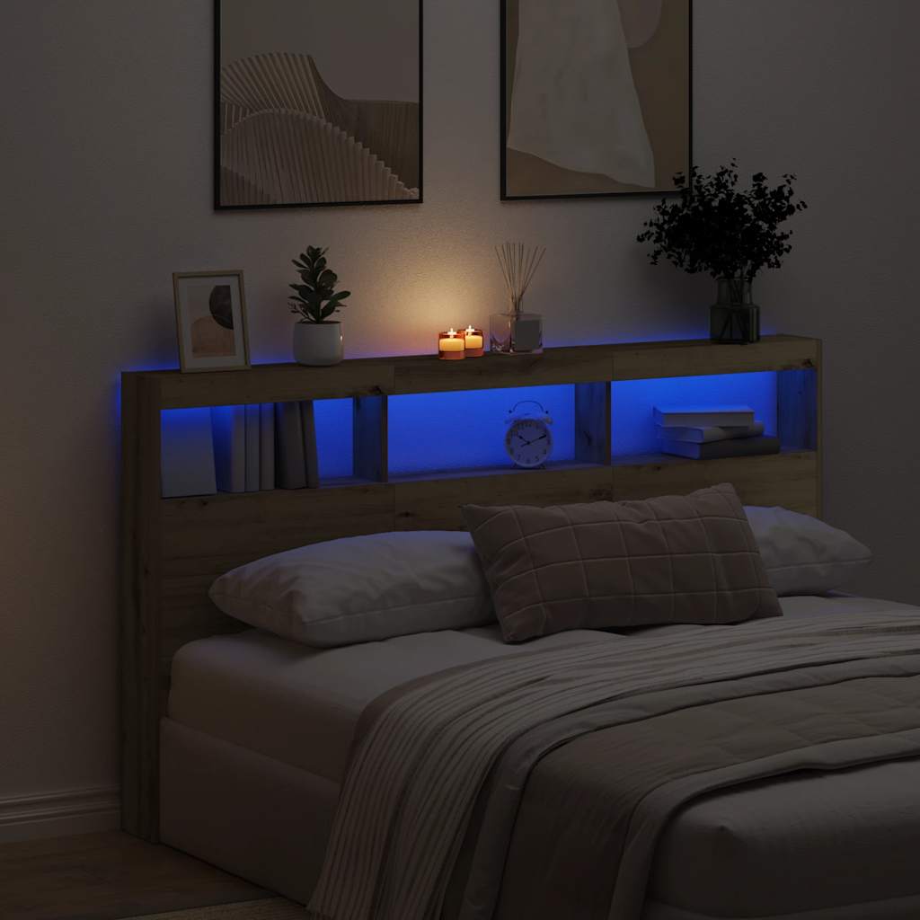 Armoire tête de lit avec LED chêne artisanal 180x17x102 cm - XIOS