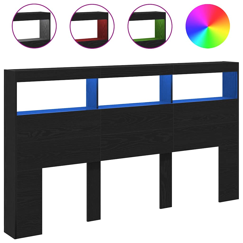 Armoire tête de lit avec LED chêne noir 180x17x102 cm - XIOS