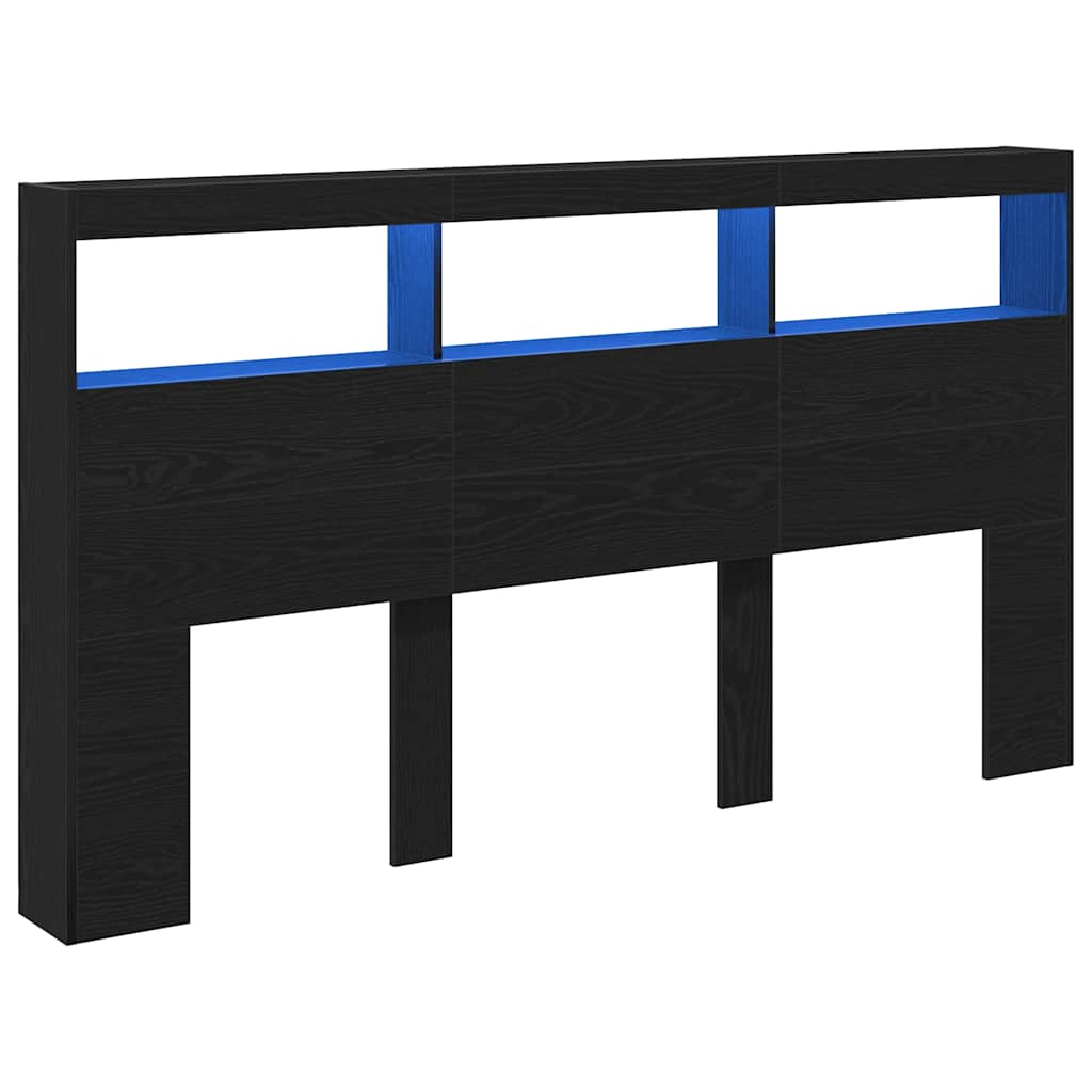 Armoire tête de lit avec LED chêne noir 180x17x102 cm - XIOS