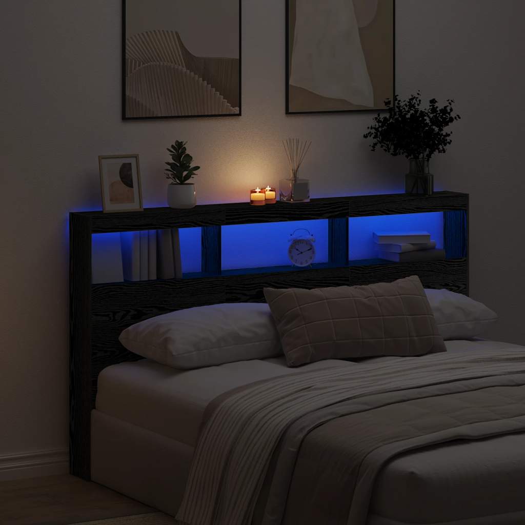 Armoire tête de lit avec LED chêne noir 180x17x102 cm - XIOS