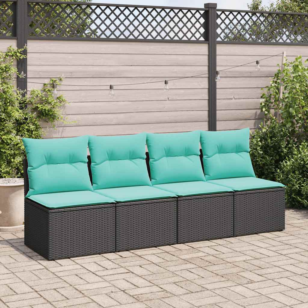 Salon de jardin avec coussins 2 pcs noir résine tressée acacia