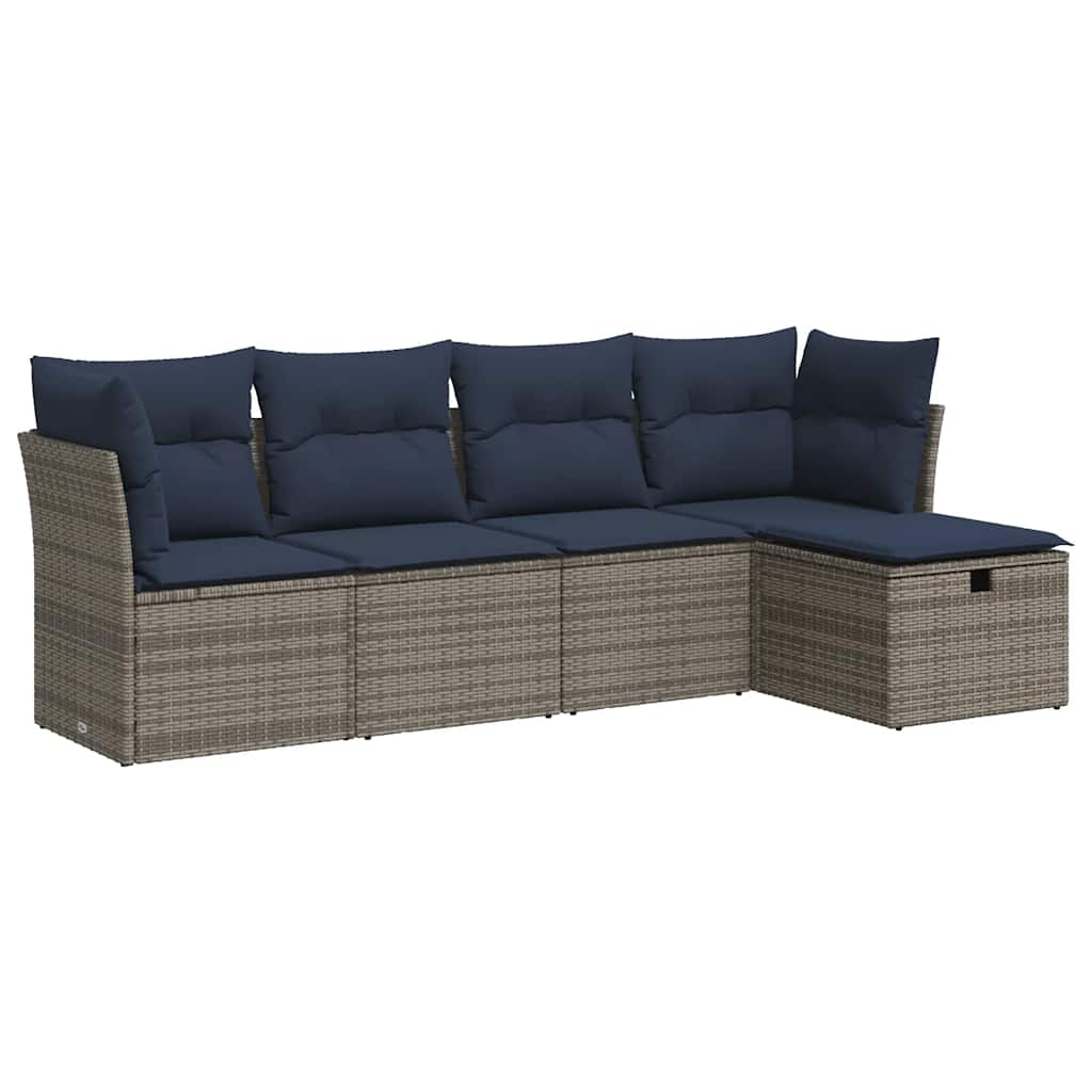 Salon de jardin 5 pcs avec coussins gris résine tressée