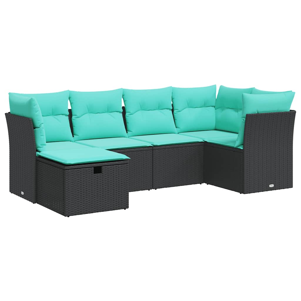 Salon de jardin 6 pcs avec coussins noir résine tressée