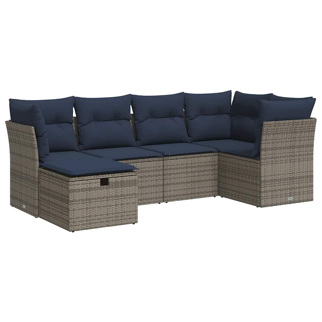 Salon de jardin 6 pcs avec coussins gris résine tressée