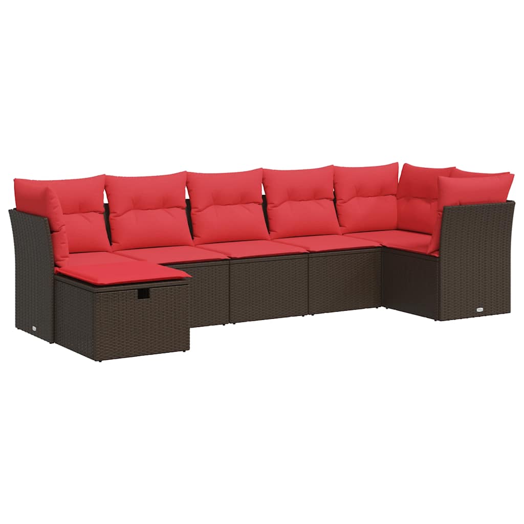 Salon de jardin avec coussins 7 pcs marron résine tressée