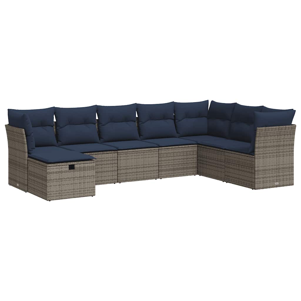 Salon de jardin 8 pcs avec coussins gris résine tressée