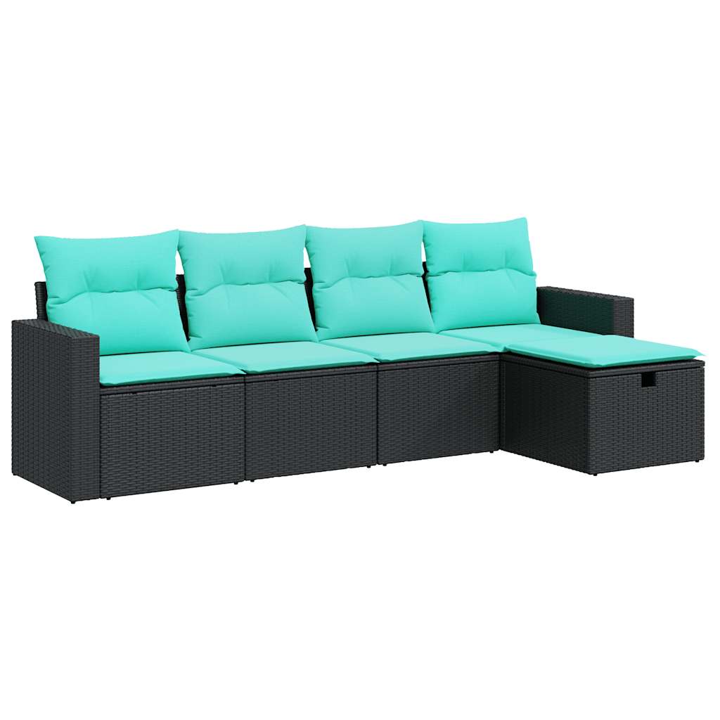Salon de jardin 5 pcs avec coussins noir résine tressée