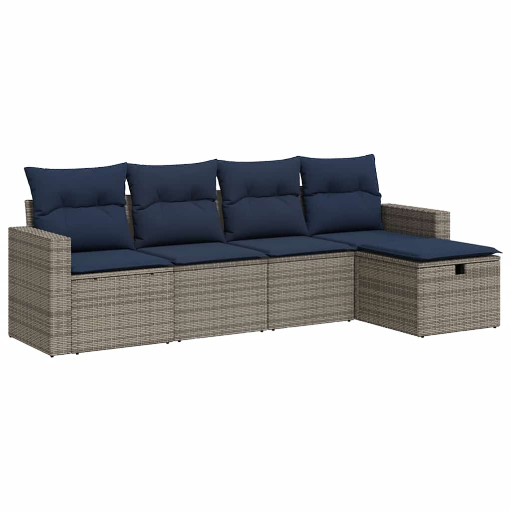 Salon de jardin 5 pcs avec coussins gris résine tressée