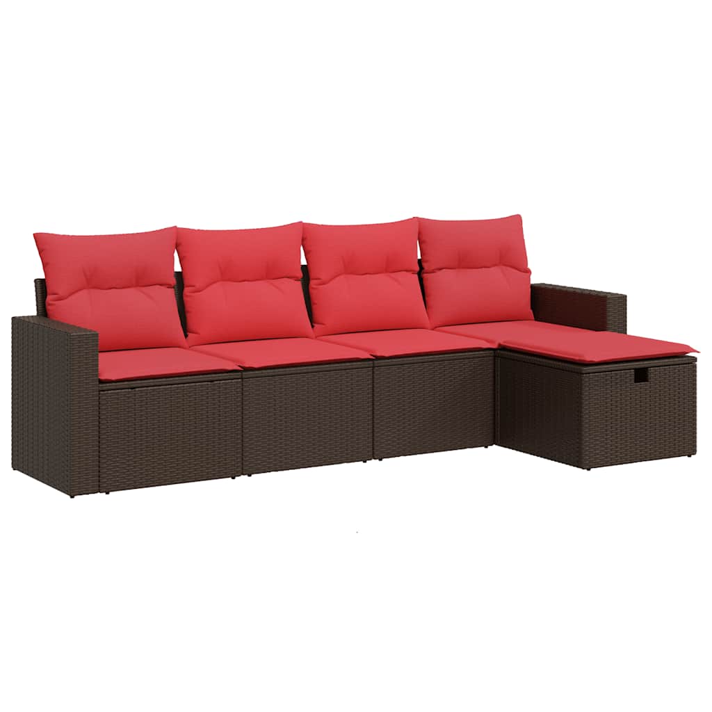 Salon de jardin avec coussins 5 pcs marron résine tressée