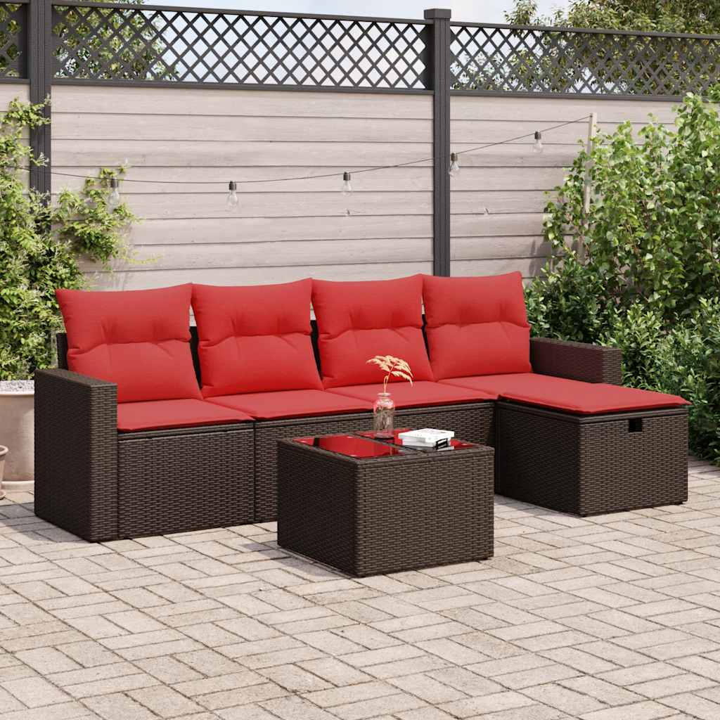Salon de jardin avec coussins 6 pcs marron résine tressée