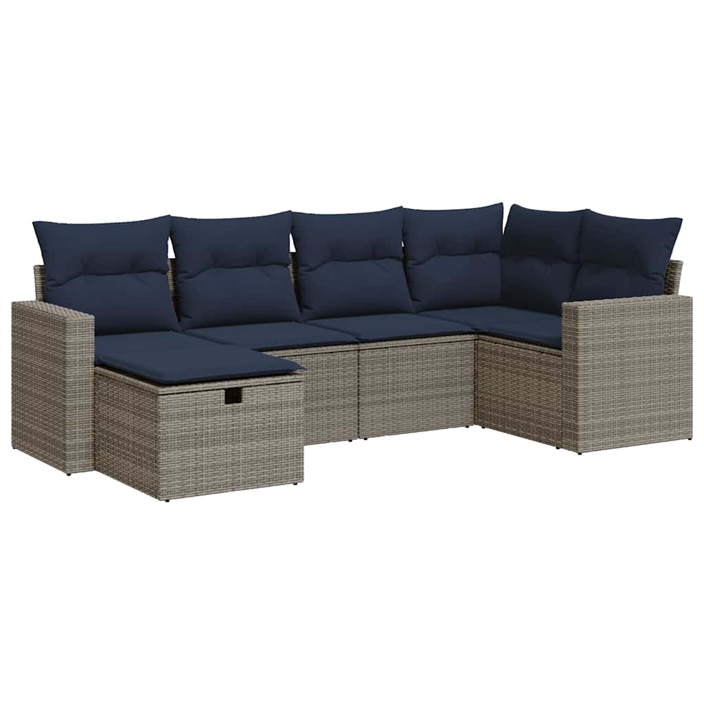 Salon de jardin 6 pcs avec coussins gris résine tressée