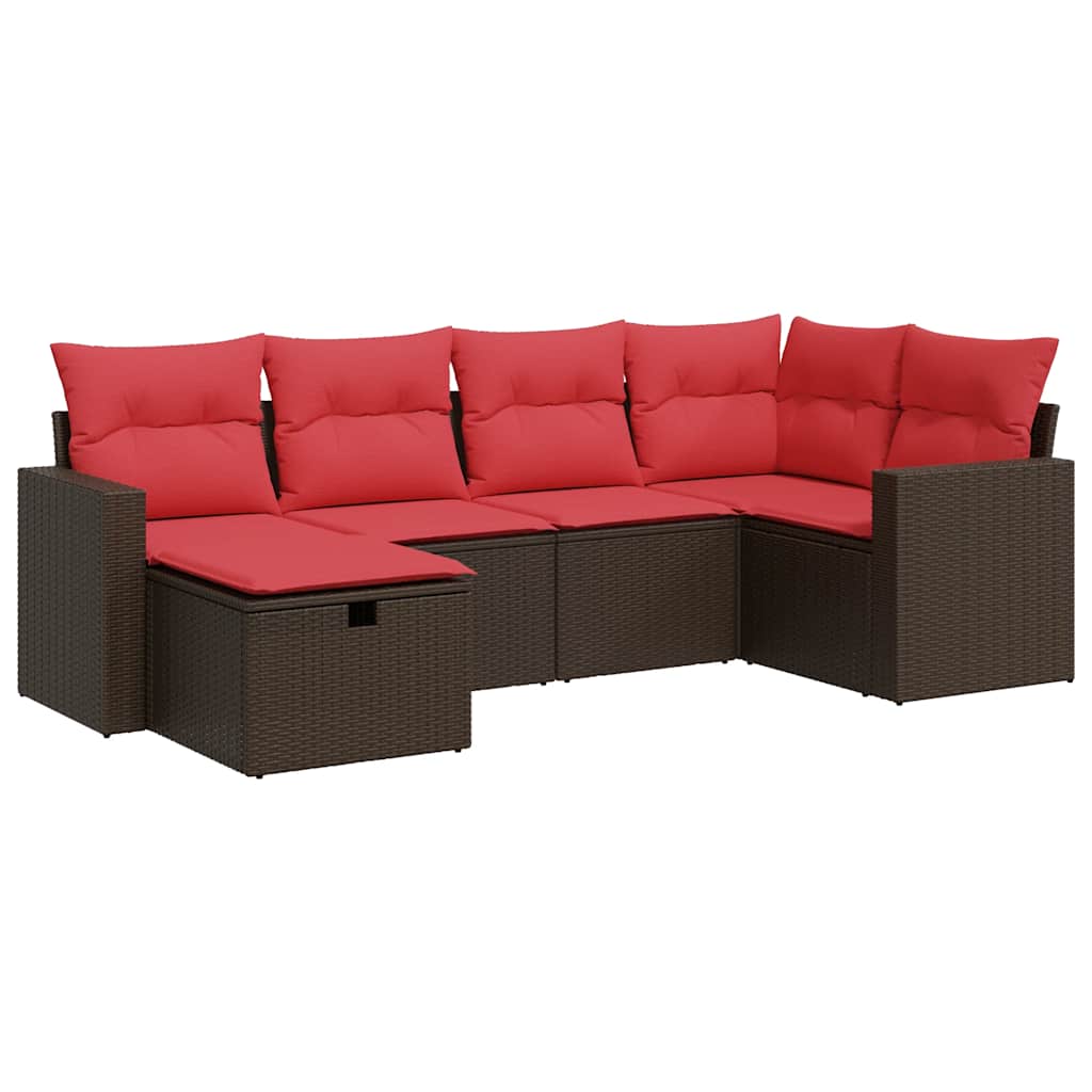 Salon de jardin avec coussins 6 pcs marron résine tressée