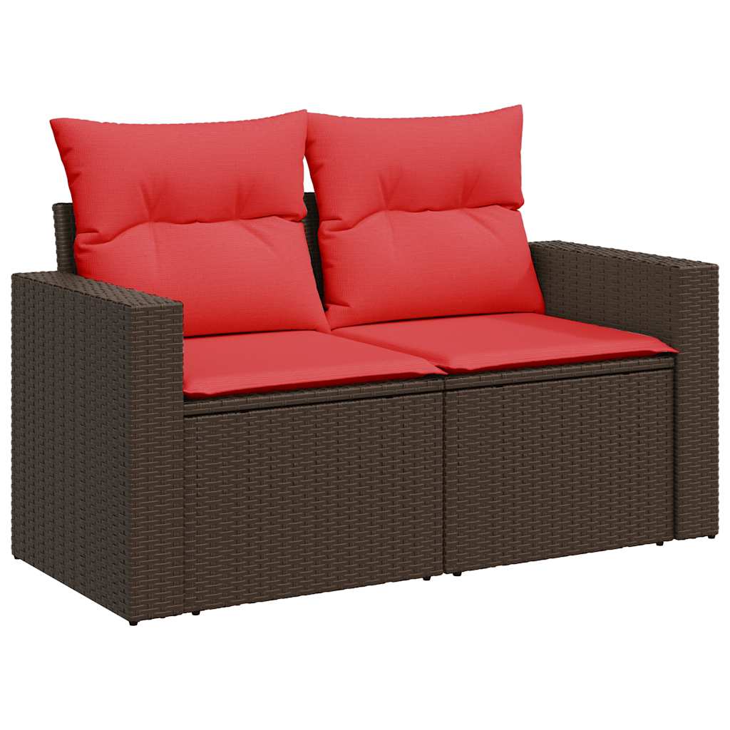 Salon de jardin avec coussins 7 pcs marron résine tressée