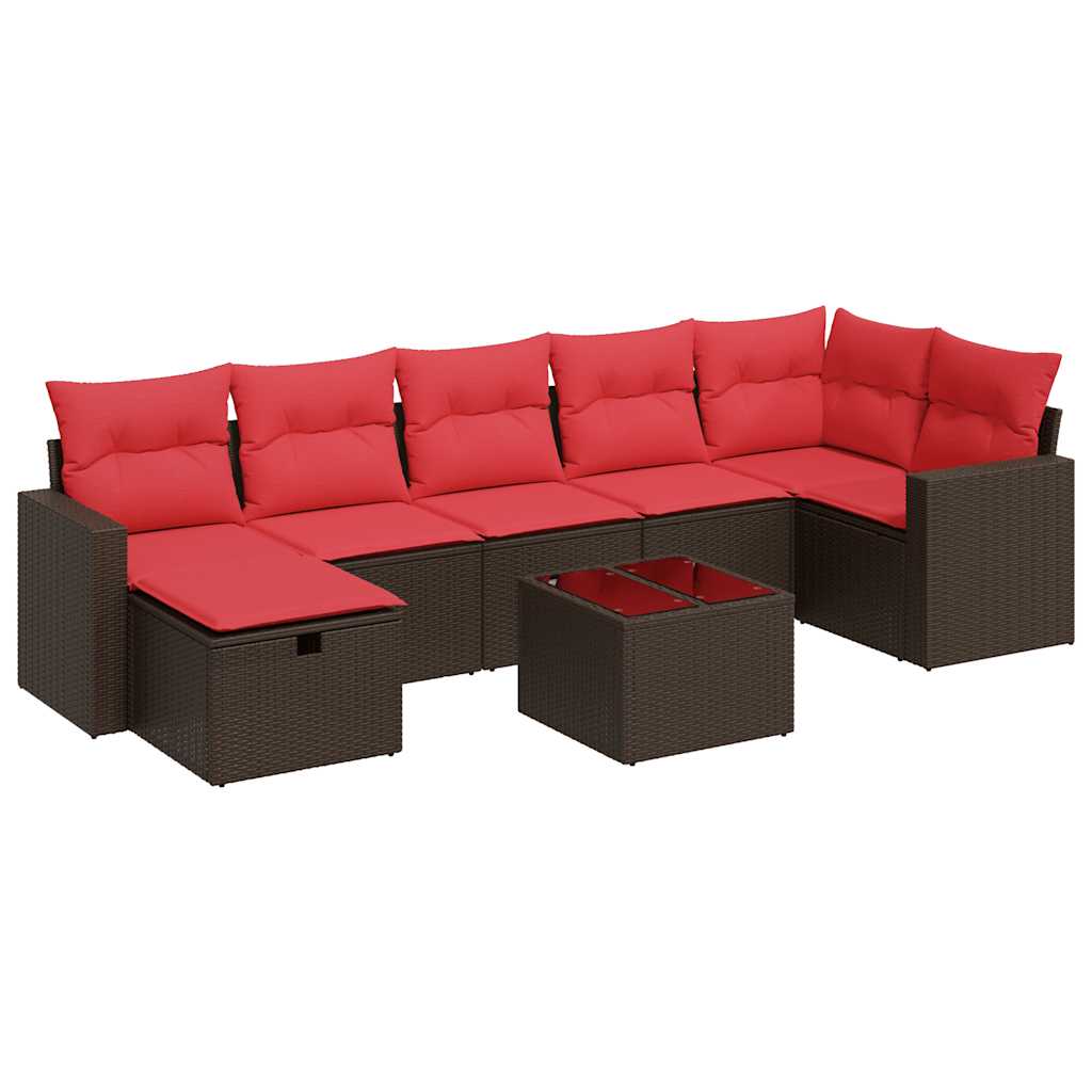 Salon de jardin 8 pcs avec coussins marron résine tressée