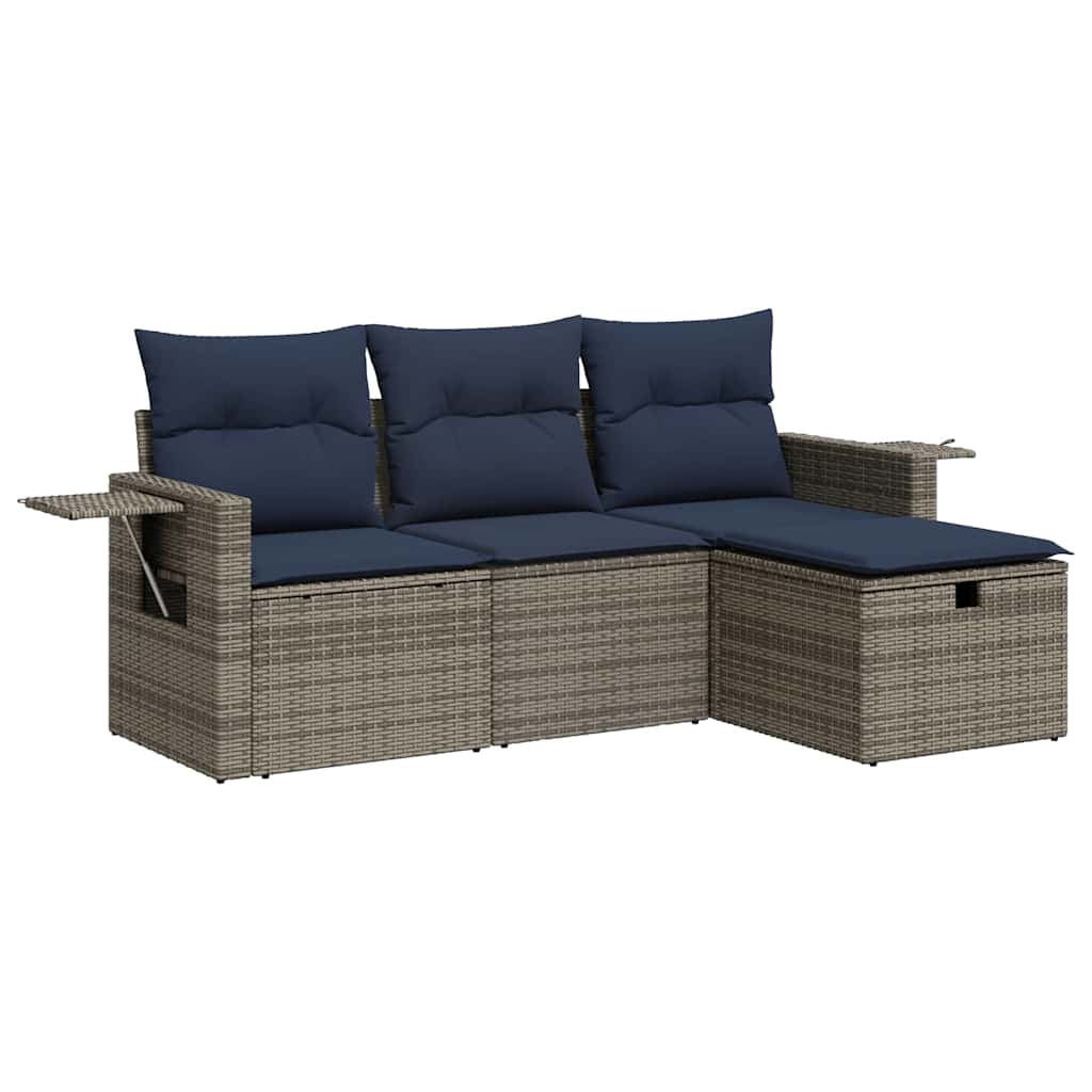 Salon de jardin 4 pcs avec coussins gris résine tressée