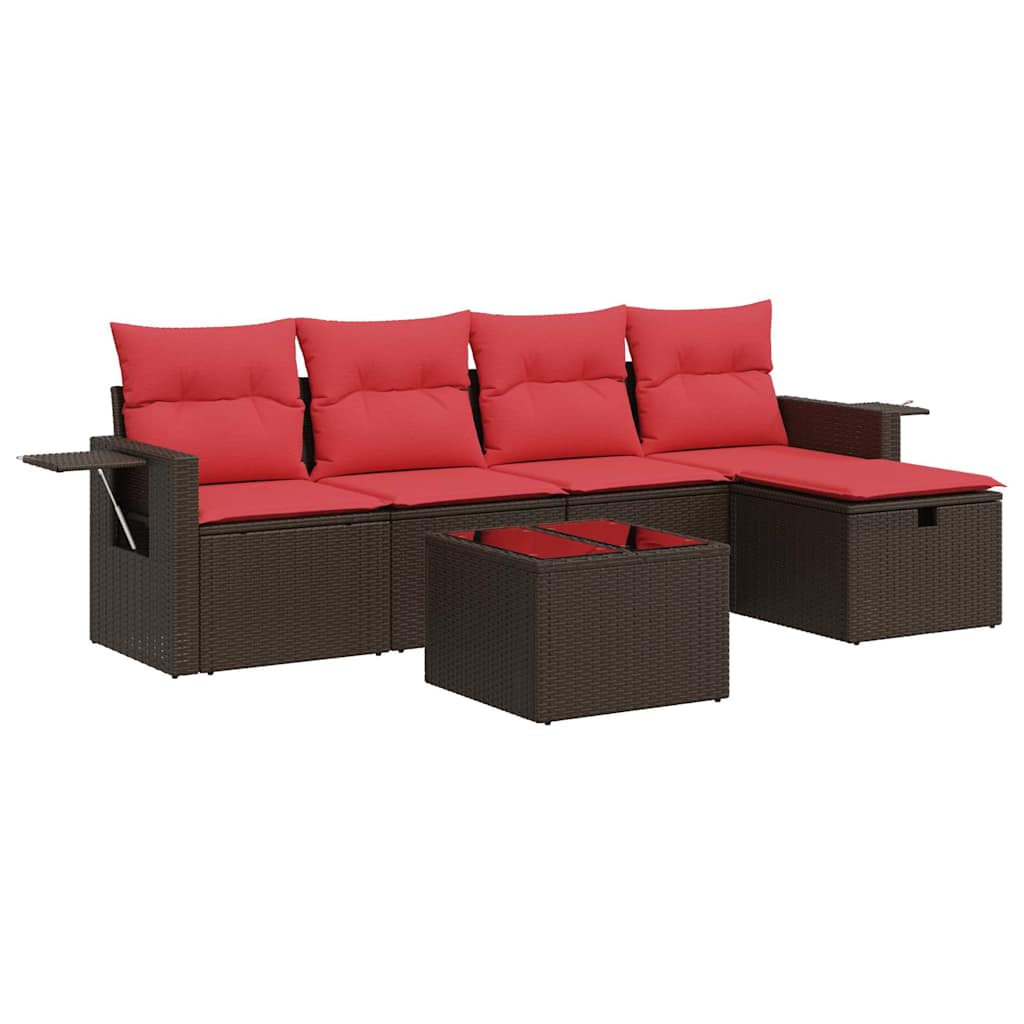 Salon de jardin avec coussins 6 pcs marron résine tressée