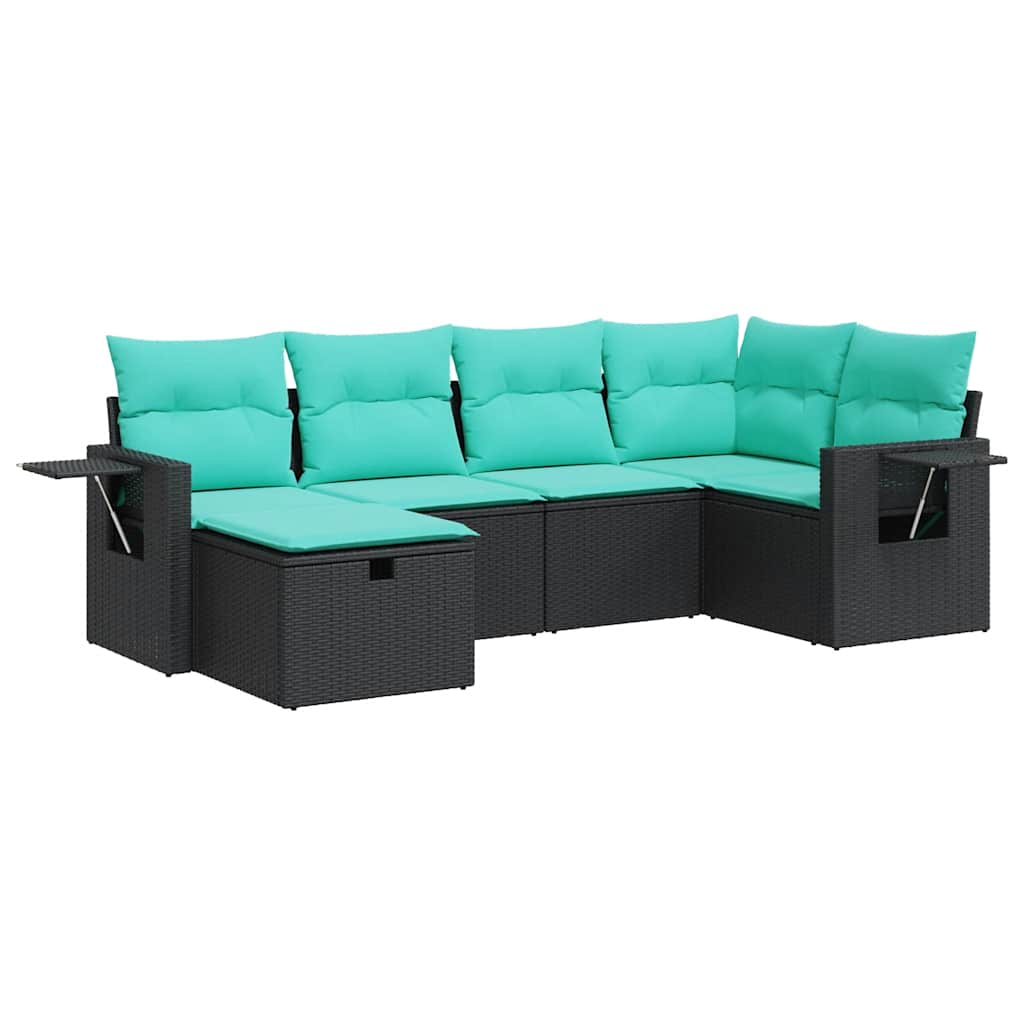 Salon de jardin 6 pcs avec coussins noir résine tressée