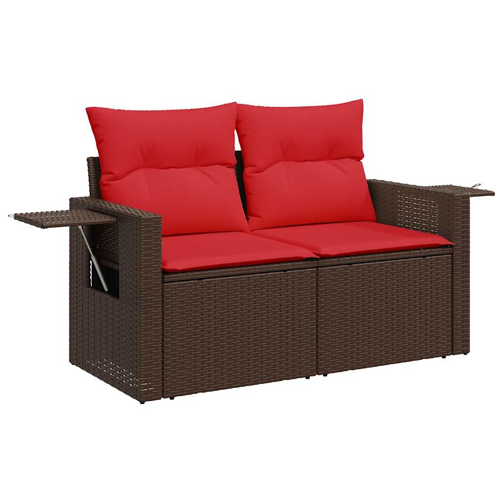 Salon de jardin avec coussins 7 pcs marron résine tressée