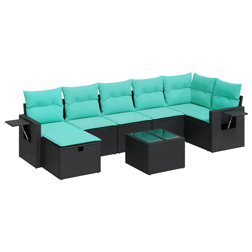 Salon de jardin 8 pcs avec coussins noir résine tressée
