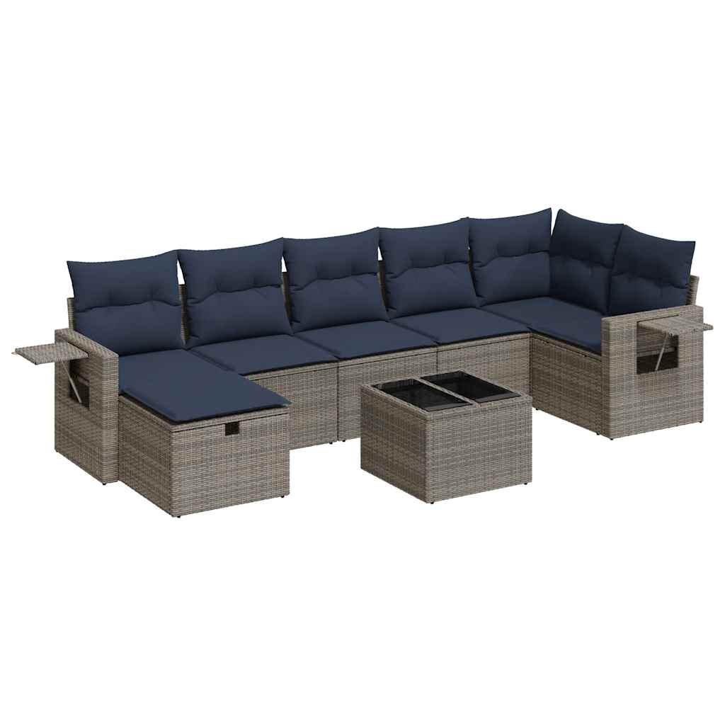 Salon de jardin 8 pcs avec coussins gris résine tressée