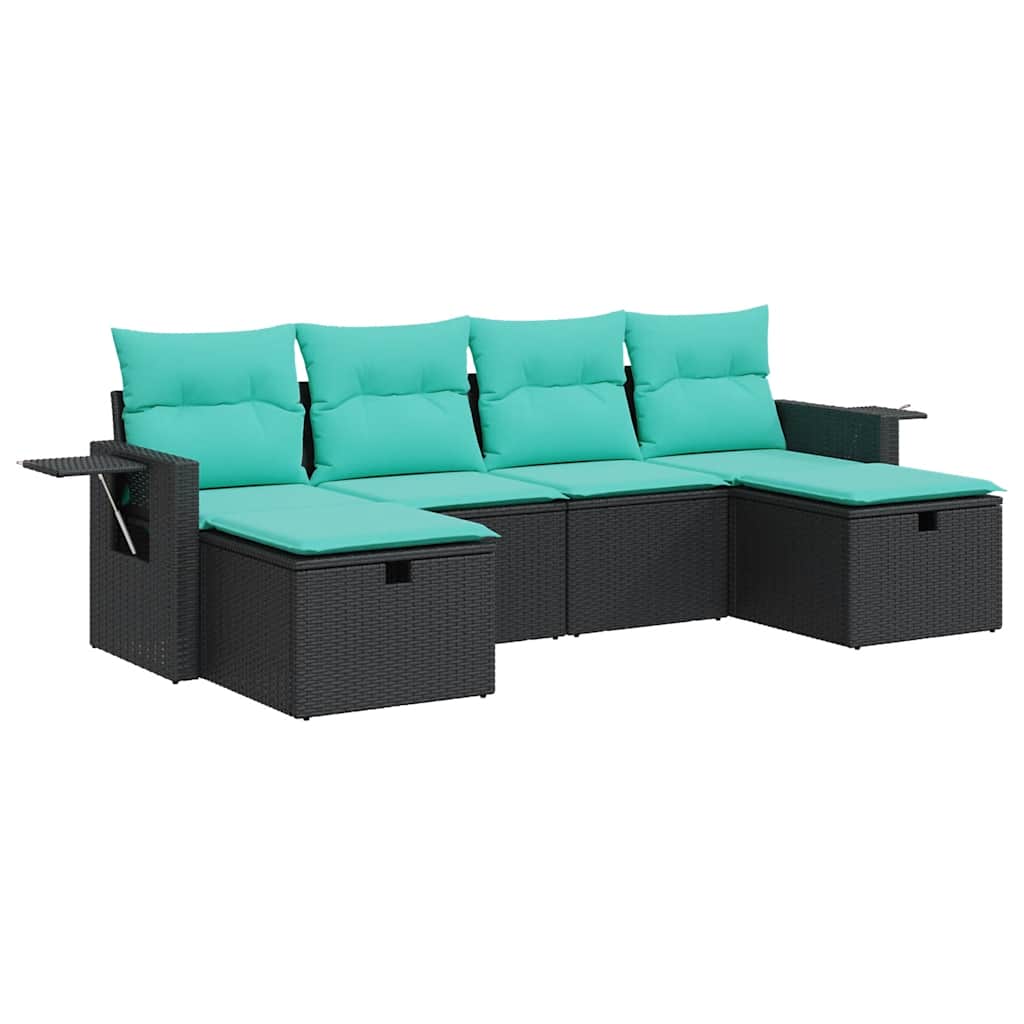 Salon de jardin 6 pcs avec coussins noir résine tressée