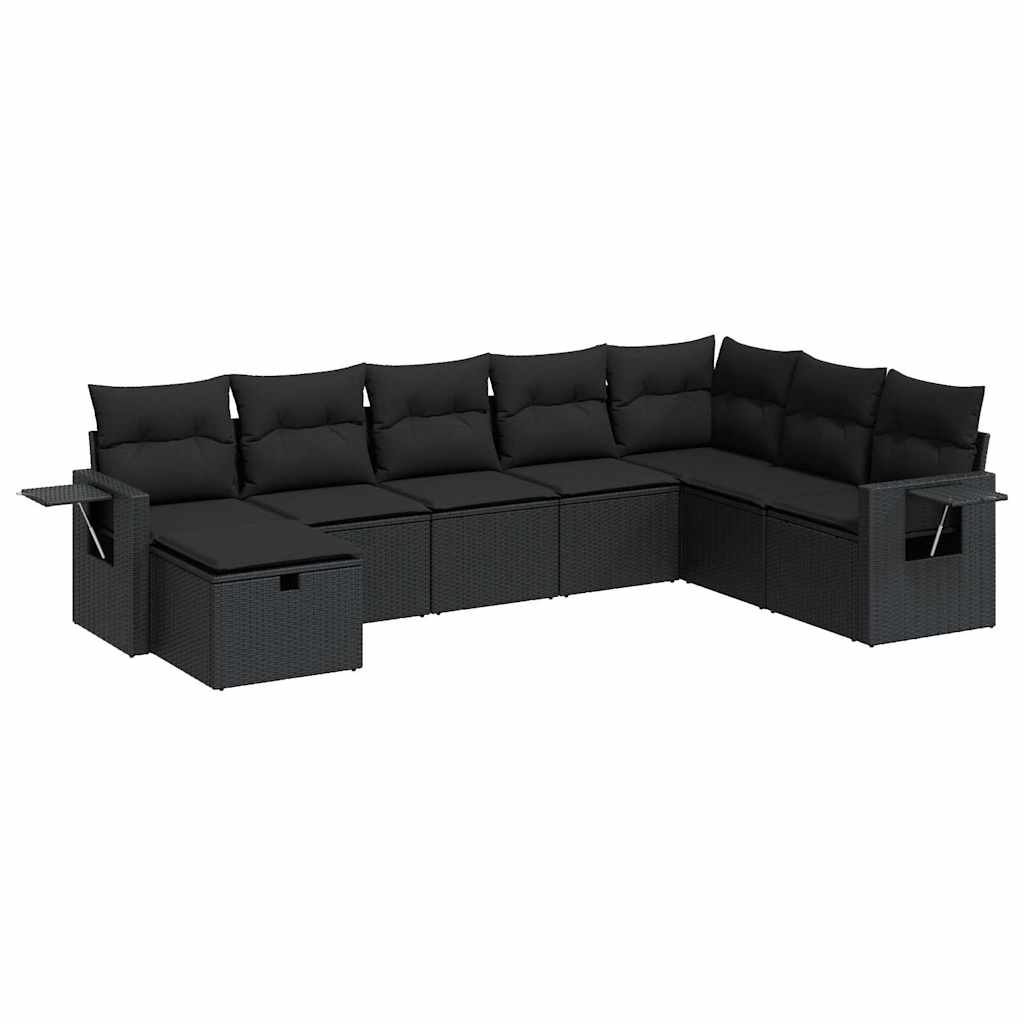 Salon de jardin 8 pcs avec coussins noir résine tressée