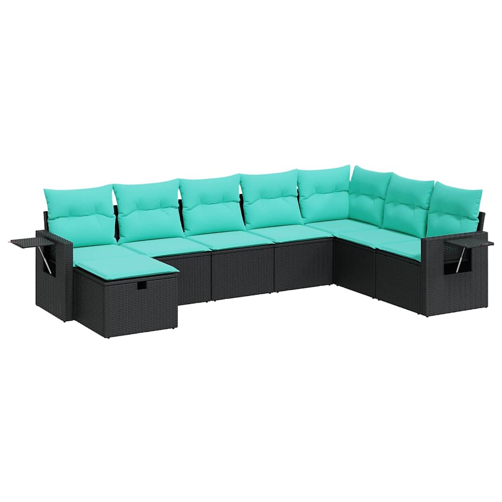 Salon de jardin 8 pcs avec coussins noir résine tressée